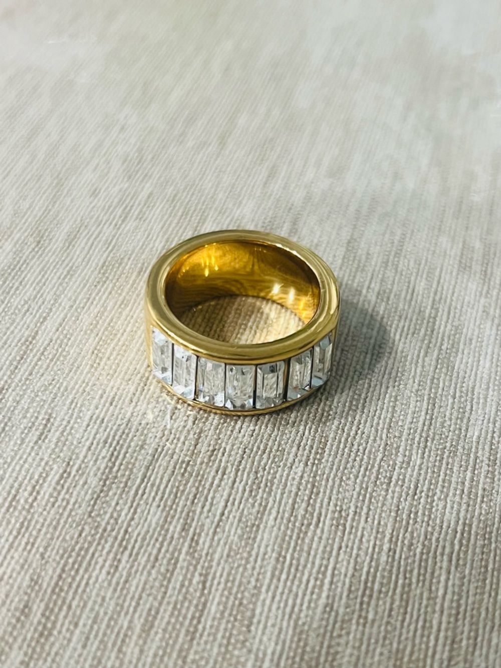 Kate Spade Gold Tone Crystal Baguette Wide Band Ring